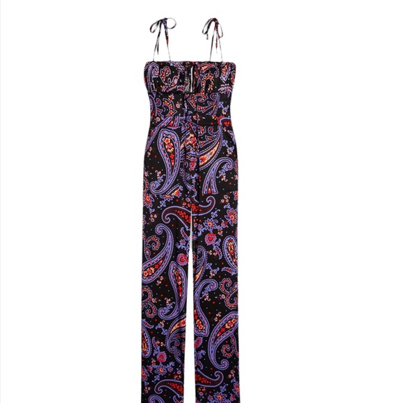NWT WeWoreWhat Danielle Bernstein Black Paisley pull on jumpsuit jumper … - Picture 3 of 6